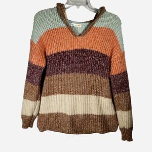 C&C California Striped Knit Hoodie Sweater‎ V Neck Womens Medium Y2K Style